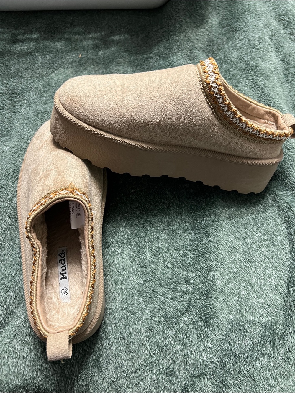 Mudd Tan Platform Slip-On Mules with Braided Trim